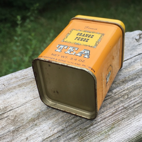 VTG ORANGE PEKOE TEA TIN YELLOW ORANGE - Picture 5 of 10
